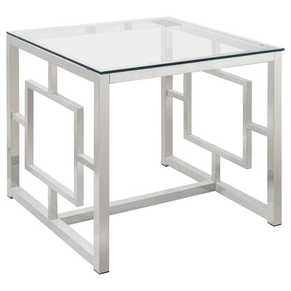 Merced Square Tempered Glass Top End Table Nickel - 703737 - Bien Home Furniture &amp; Electronics