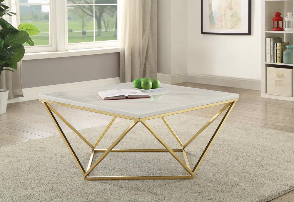 Meryl White/Gold Square Coffee Table - 700846 - Bien Home Furniture &amp; Electronics