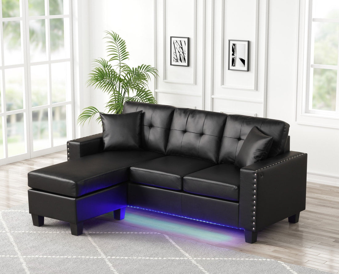 Messi Black PU - Reversible Sectional - Messi - Black PU - Bien Home Furniture &amp; Electronics