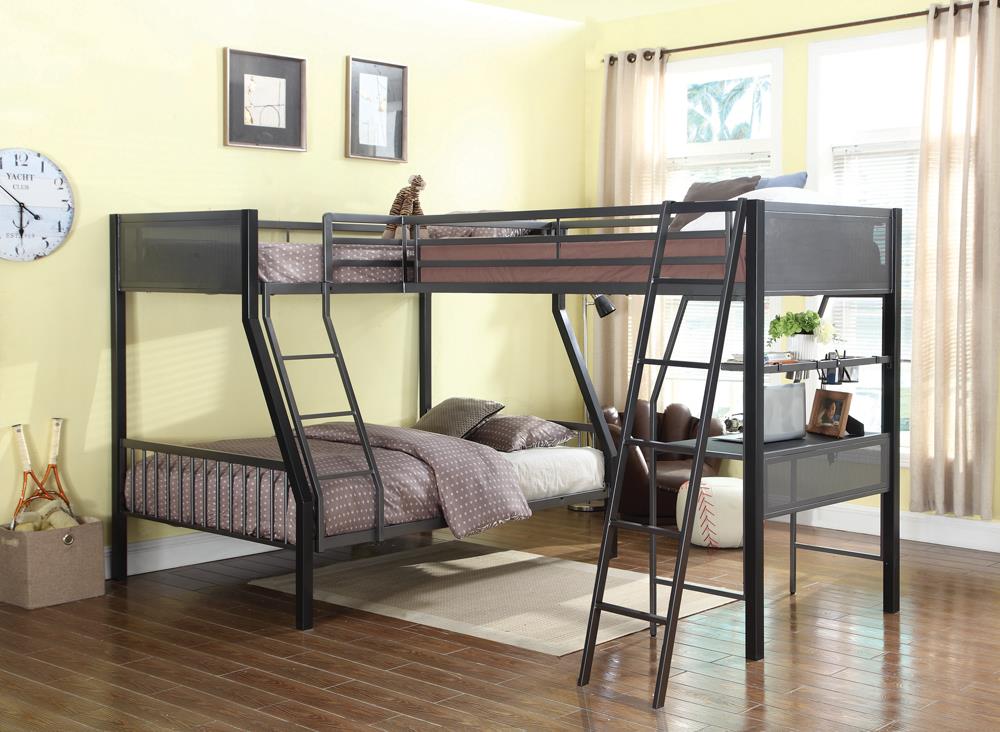 Meyers Black/Gunmetal 2-Piece Metal Twin over Full Bunk Bed Set - 460391-S2 - Bien Home Furniture &amp; Electronics