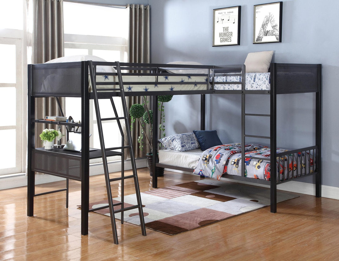 Meyers Black/Gunmetal 2-Piece Metal Twin over Twin Bunk Bed Set - 460390-S2 - Bien Home Furniture &amp; Electronics