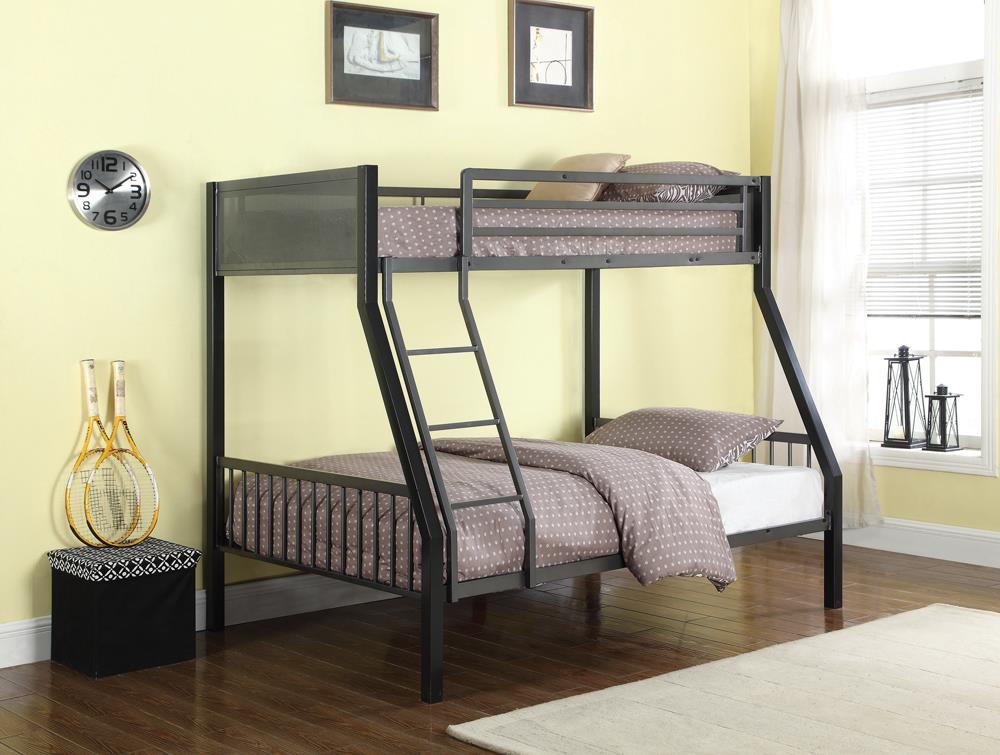 Meyers Black/Gunmetal Twin over Full Metal Bunk Bed - 460391 - Bien Home Furniture &amp; Electronics