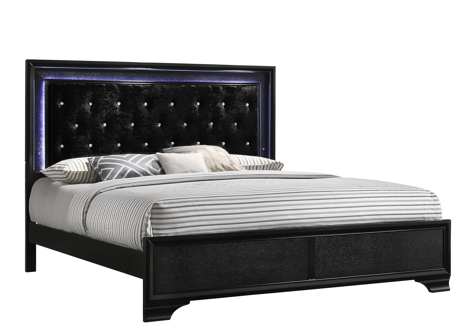 Micah Black King LED Upholstered Panel Bed - SET | B4350-K-HBFB | B4350-KQ-RAIL - Bien Home Furniture &amp; Electronics