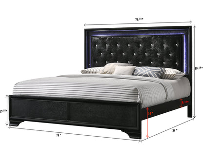 Micah Black King LED Upholstered Panel Bed - SET | B4350-K-HBFB | B4350-KQ-RAIL - Bien Home Furniture &amp; Electronics