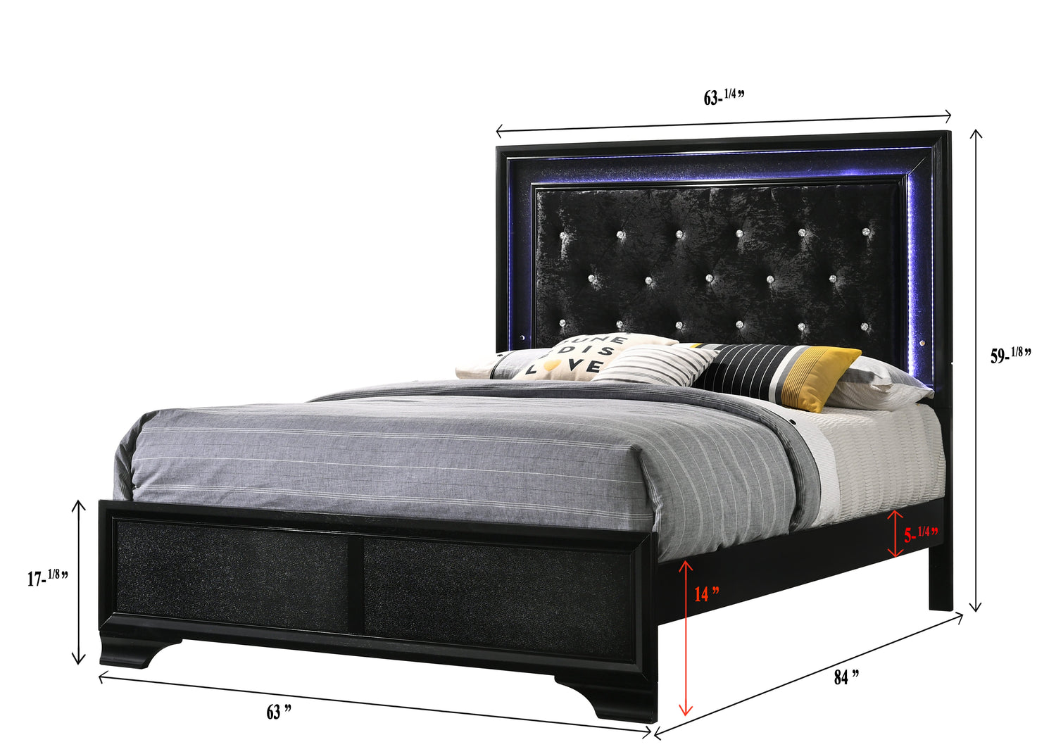 Micah Black Queen LED Upholstered Panel Bed - SET | B4350-Q-HBFB ...