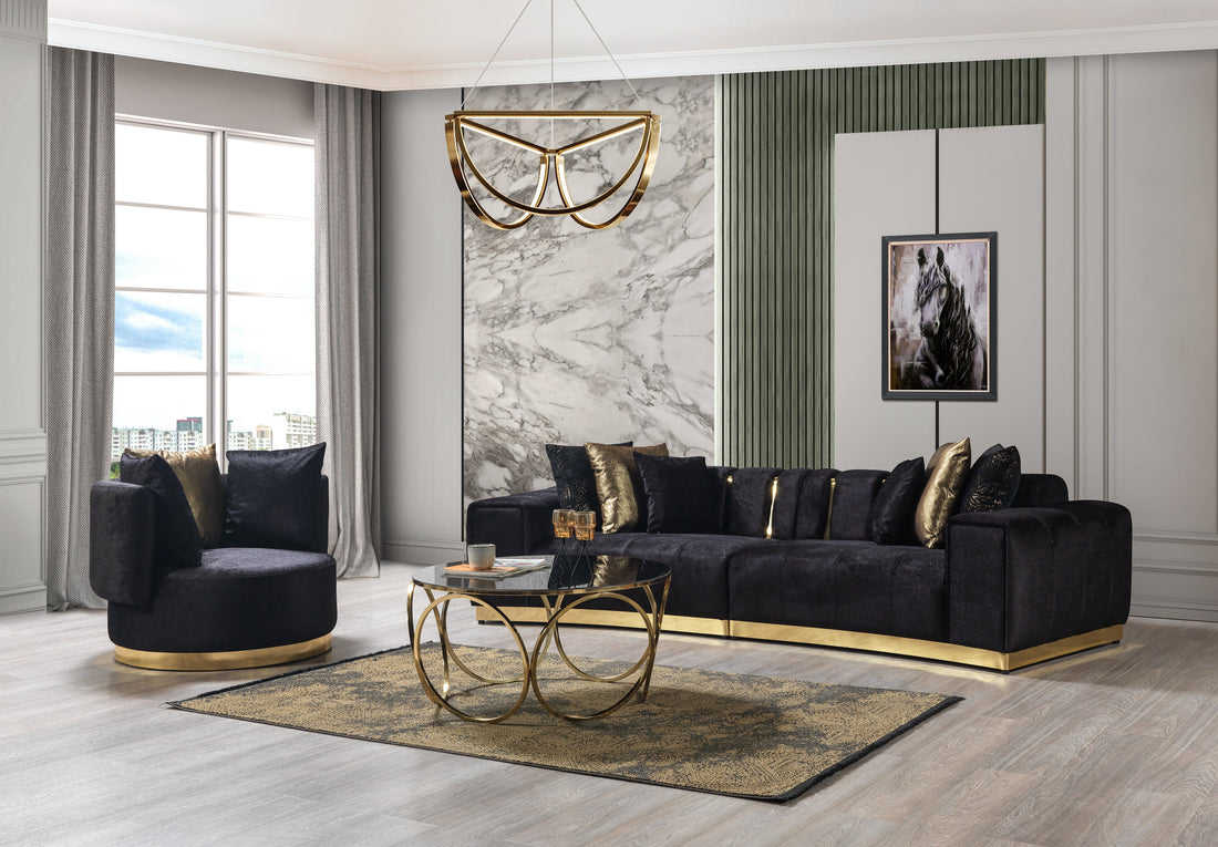Michelle Black Velvet Curved Sectional - MICHELLE BK-SEC - Bien Home Furniture &amp; Electronics