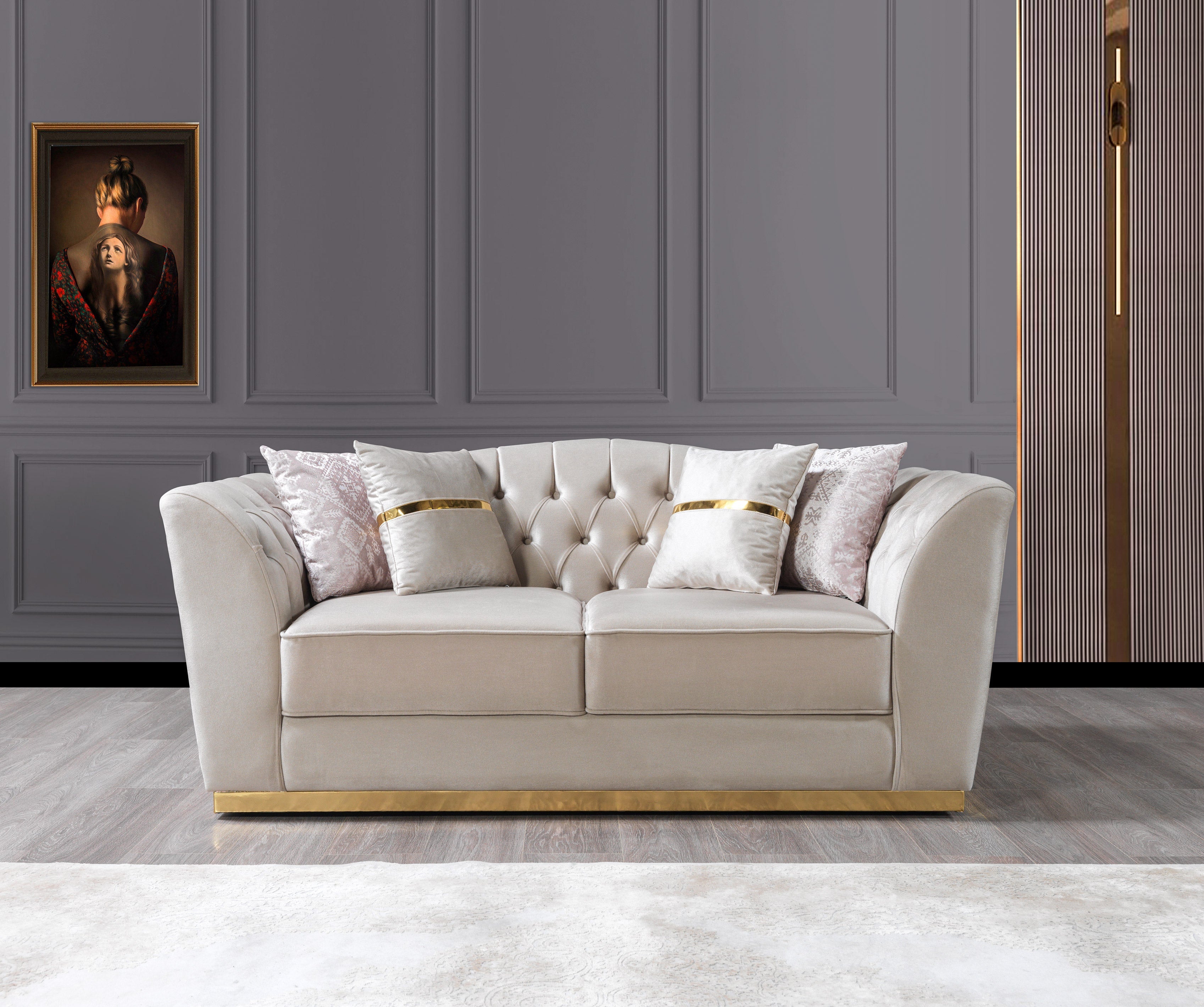 Milena Ivory Velvet Sofa &amp; Loveseat - MILENAIV-SL - Bien Home Furniture &amp; Electronics