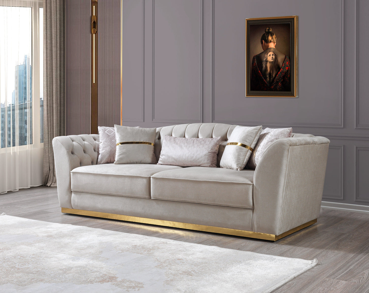 Milena Ivory Velvet Sofa &amp; Loveseat - MILENAIV-SL - Bien Home Furniture &amp; Electronics