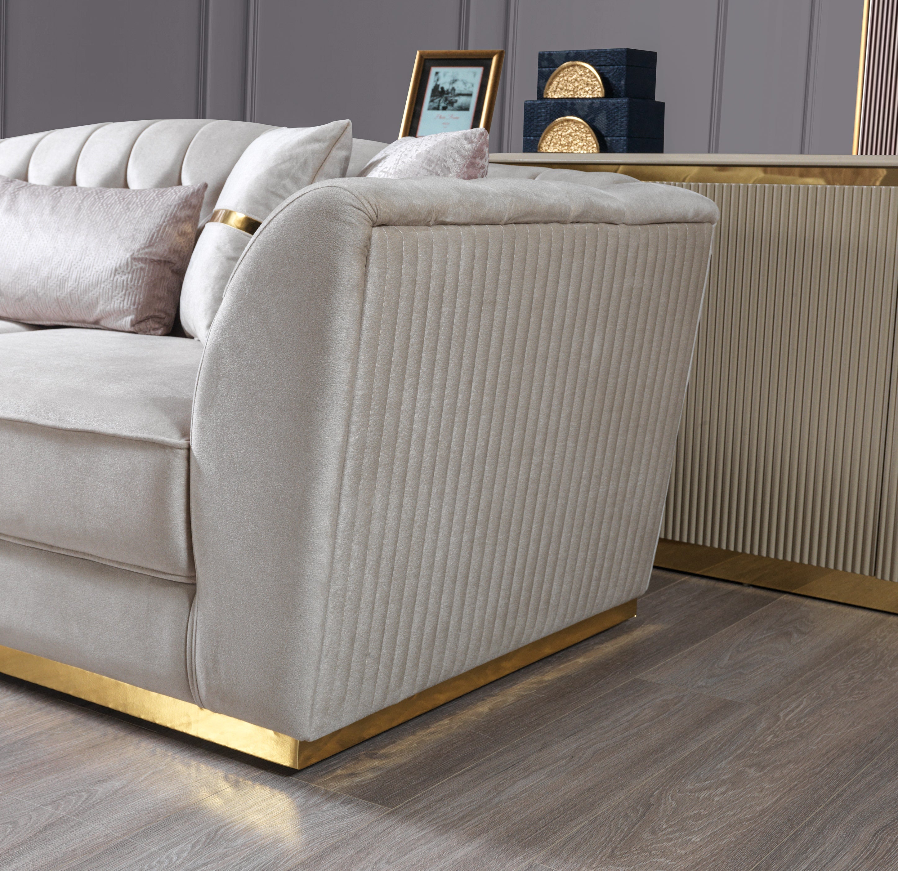 Milena Ivory Velvet Sofa &amp; Loveseat - MILENAIV-SL - Bien Home Furniture &amp; Electronics