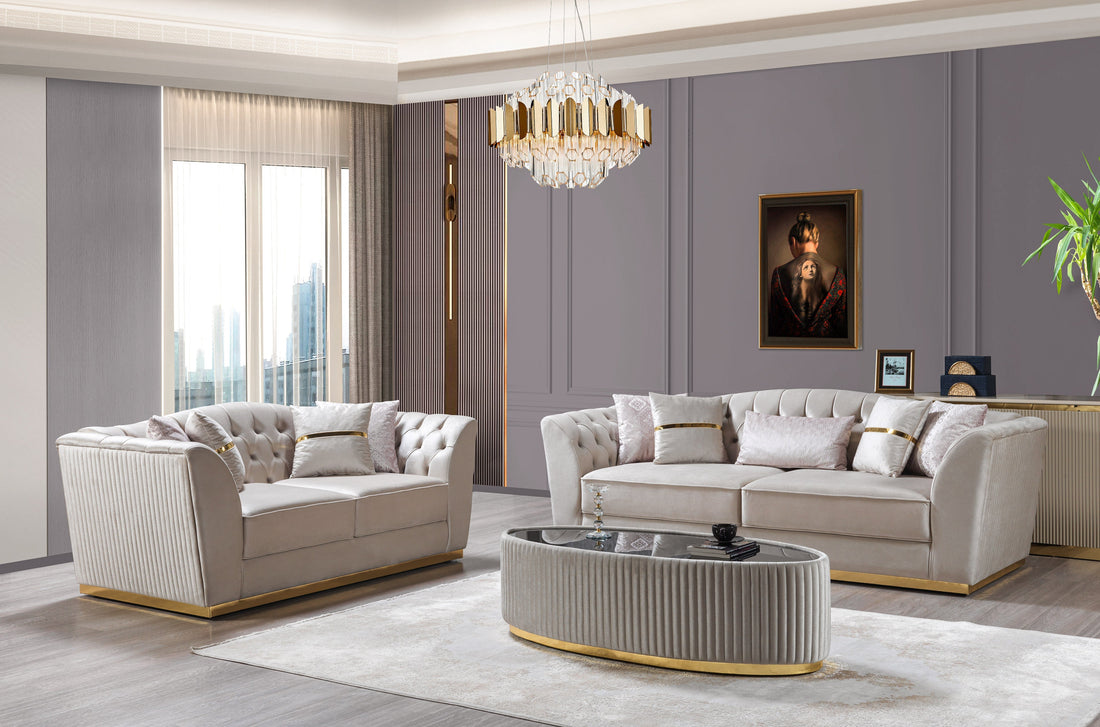 Milena Ivory Velvet Sofa &amp; Loveseat - MILENAIV-SL - Bien Home Furniture &amp; Electronics