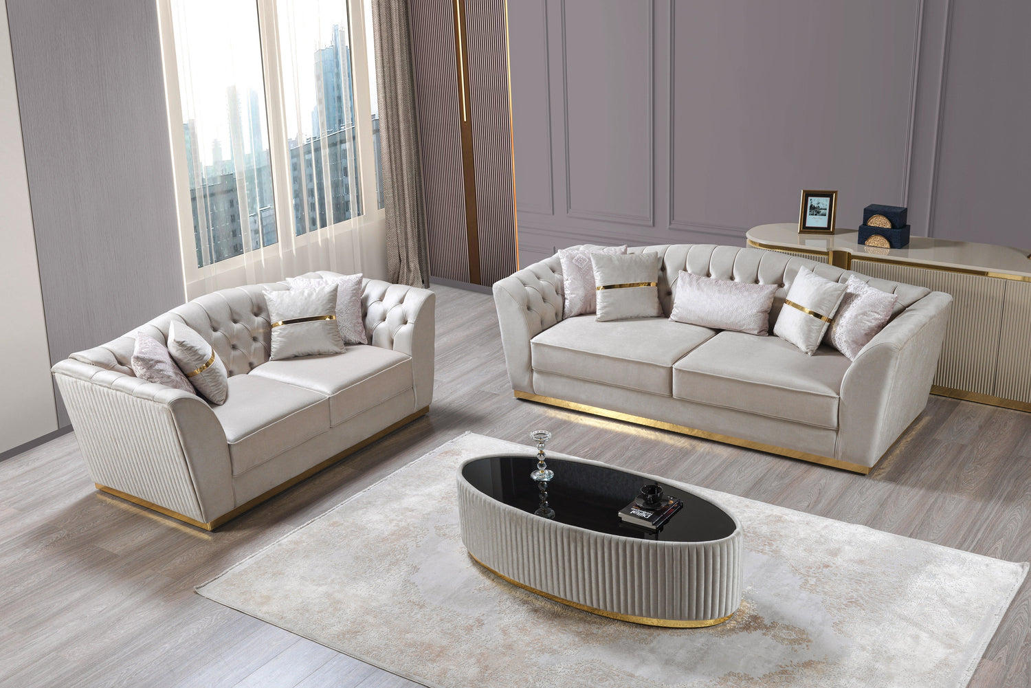 Milena Ivory Velvet Sofa &amp; Loveseat - MILENAIV-SL - Bien Home Furniture &amp; Electronics