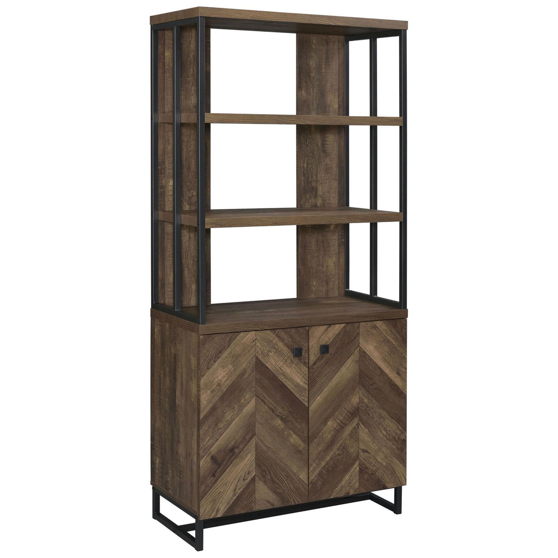 Millbrook Rustic Oak Herringbone/Gunmetal 2-Door Bookcase - 882093 - Bien Home Furniture &amp; Electronics