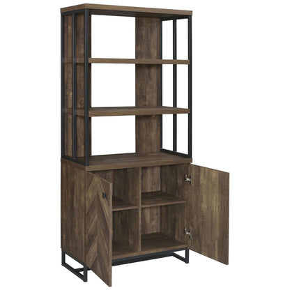 Millbrook Rustic Oak Herringbone/Gunmetal 2-Door Bookcase - 882093 - Bien Home Furniture &amp; Electronics
