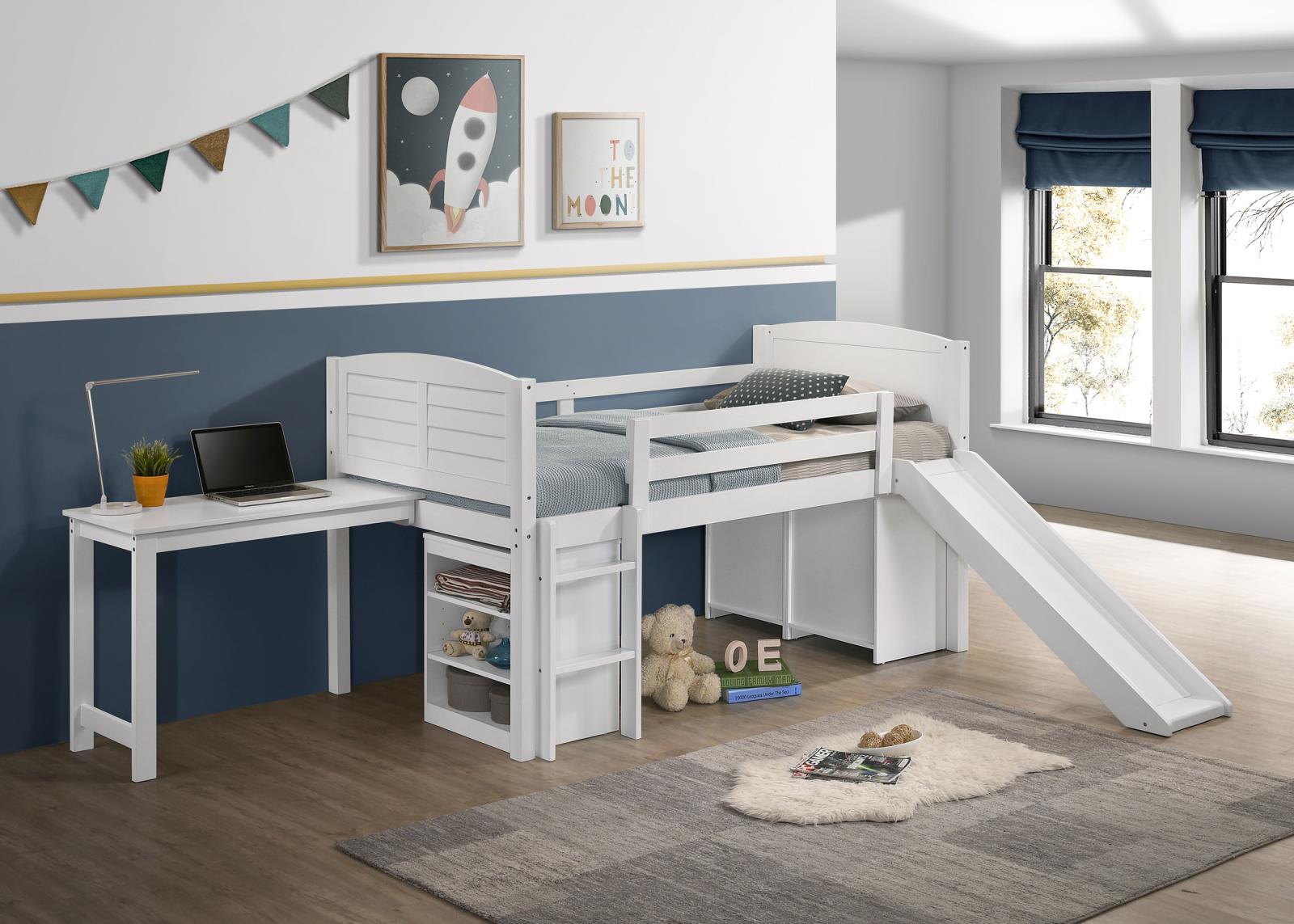 Millie Twin Workstation Loft Bed White - 400330T - Bien Home Furniture &amp; Electronics