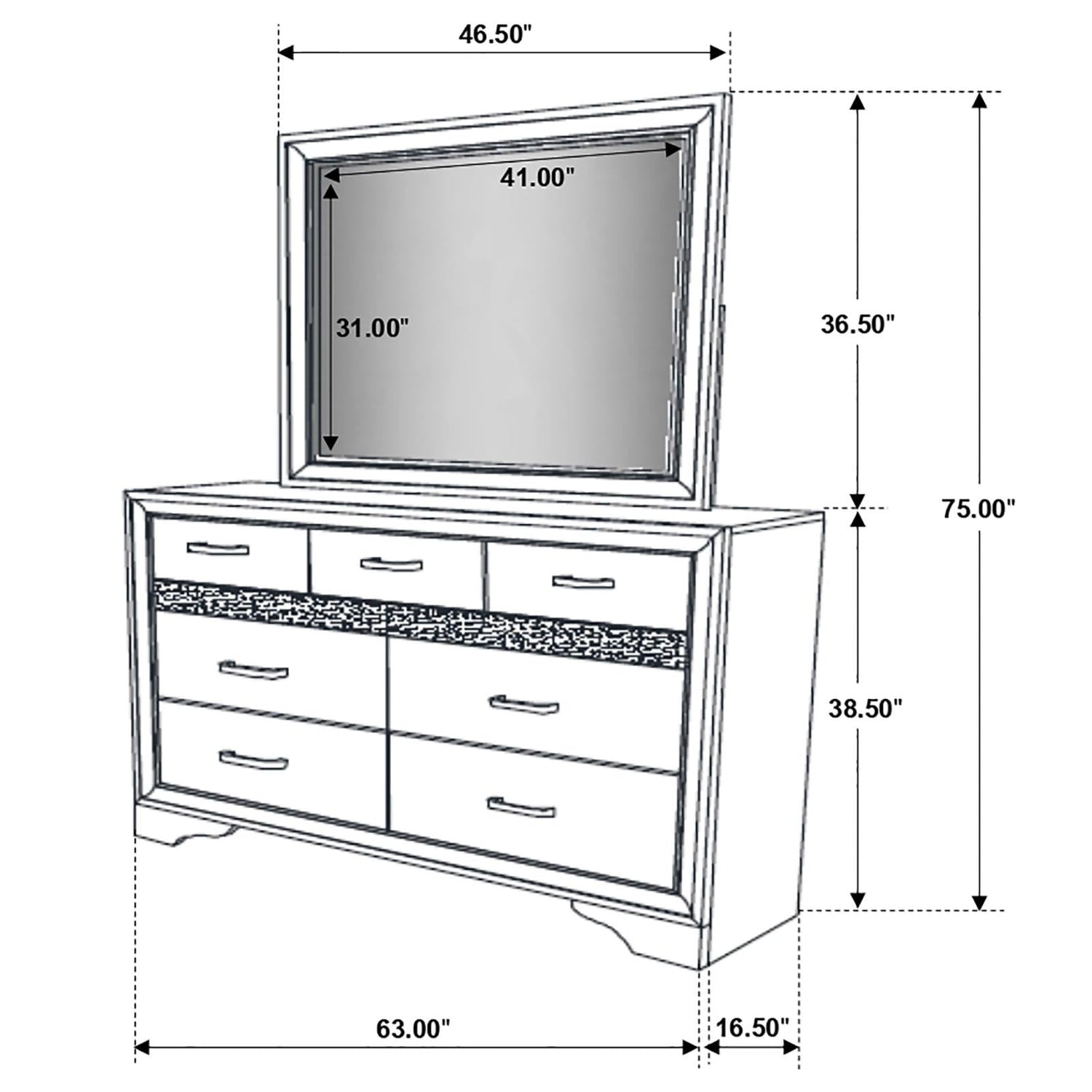 Miranda 7-drawer Dresser with Mirror Black and Rhinestone - 206363M - Bien Home Furniture &amp; Electronics