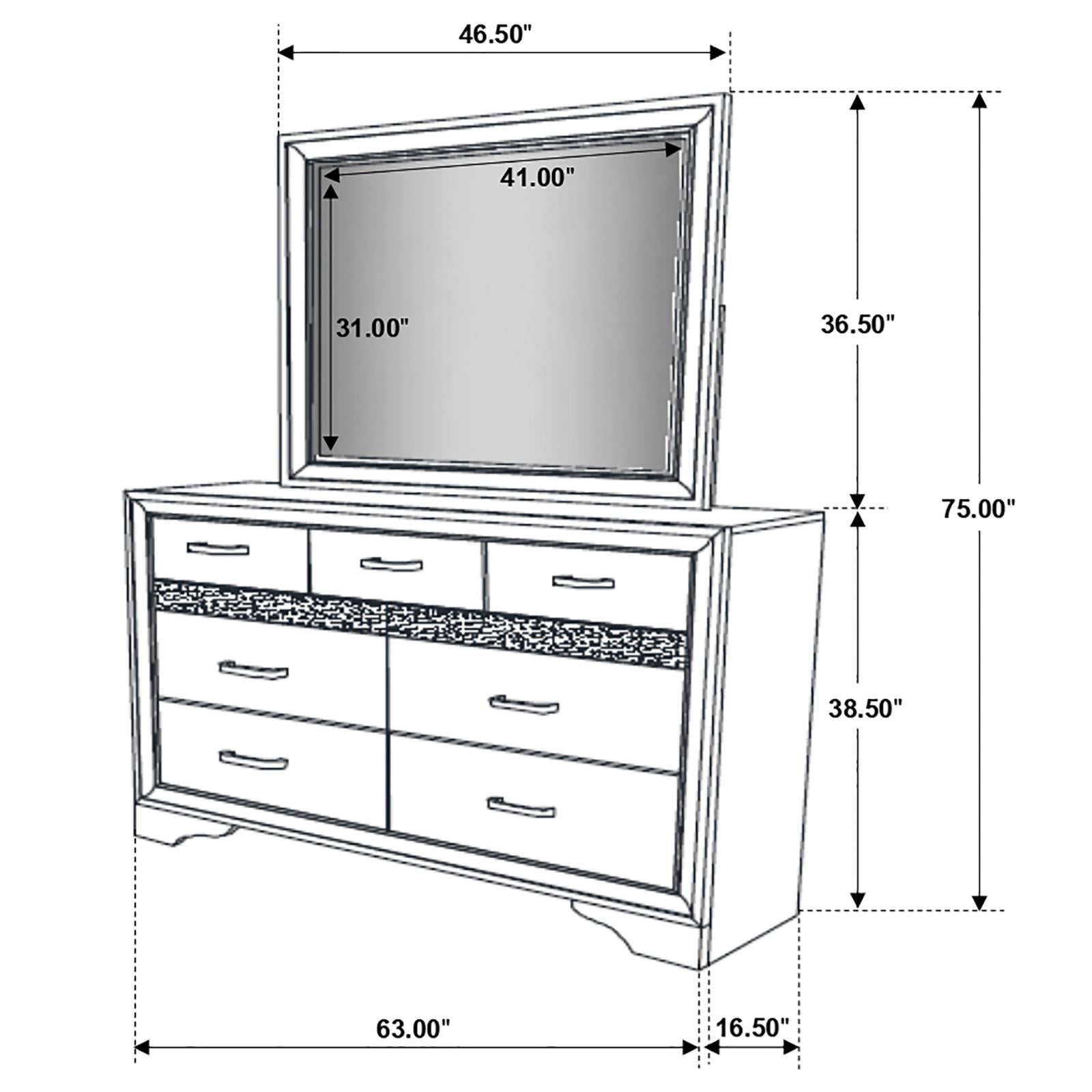 Miranda 7-drawer Dresser with Mirror Black and Rhinestone - 206363M - Bien Home Furniture &amp; Electronics