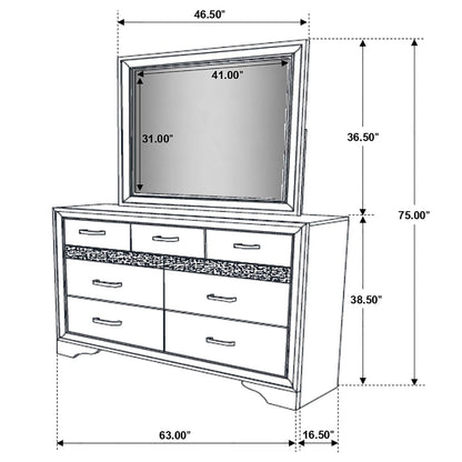 Miranda 7-drawer Dresser with Mirror Black and Rhinestone - 206363M - Bien Home Furniture &amp; Electronics