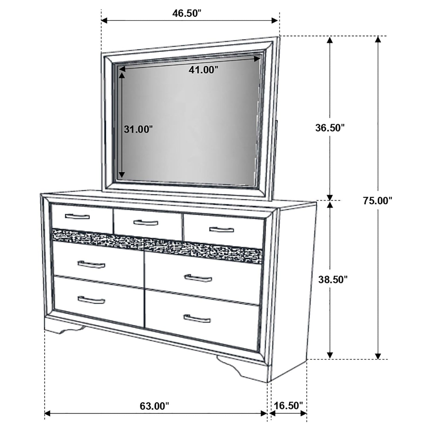 Miranda 7-drawer Dresser with Mirror White and Rhinestone - 205113M - Bien Home Furniture &amp; Electronics