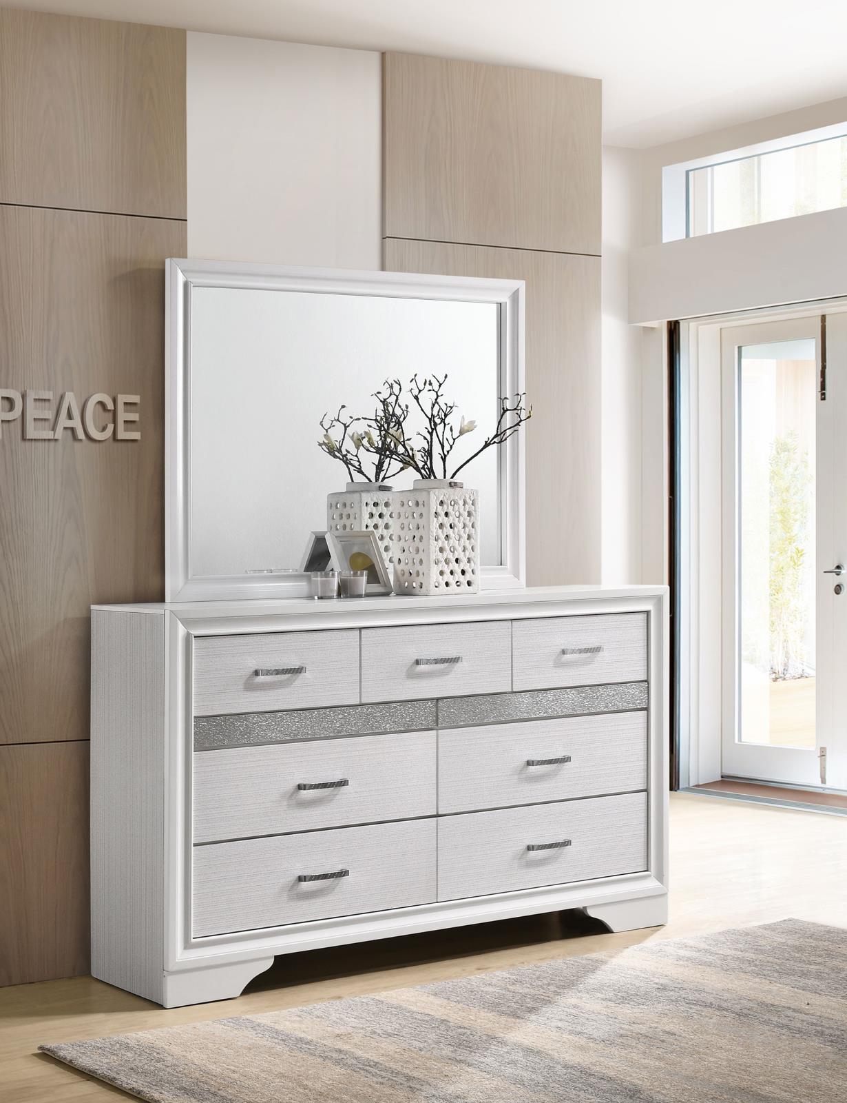 Miranda 7-drawer Dresser with Mirror White and Rhinestone - 205113M - Bien Home Furniture &amp; Electronics