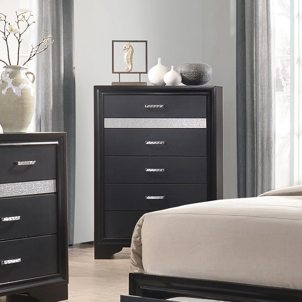 Miranda Black/Rhinestone 5-Drawer Chest - 206365 - Bien Home Furniture &amp; Electronics