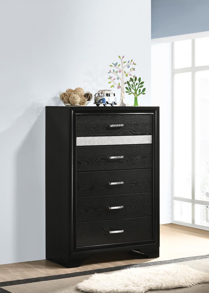 Miranda Black/Rhinestone 5-Drawer Chest - 206365 - Bien Home Furniture &amp; Electronics