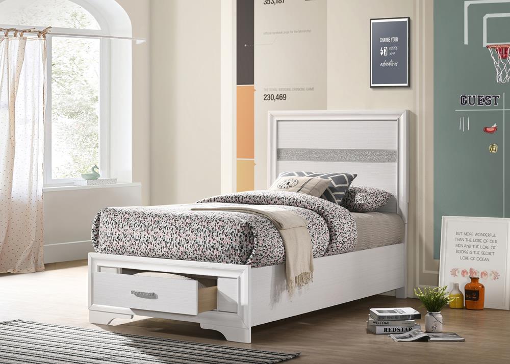 Miranda Twin Storage Bed White - 205111T - Bien Home Furniture &amp; Electronics