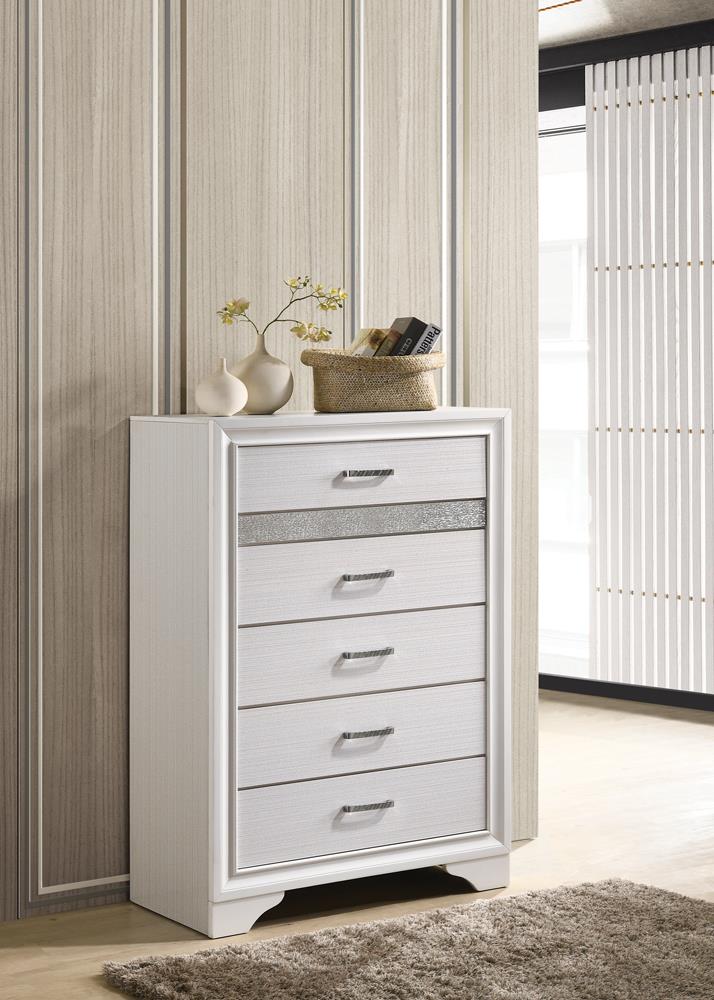 Miranda White/Rhinestone 5-Drawer Chest - 205115 - Bien Home Furniture &amp; Electronics