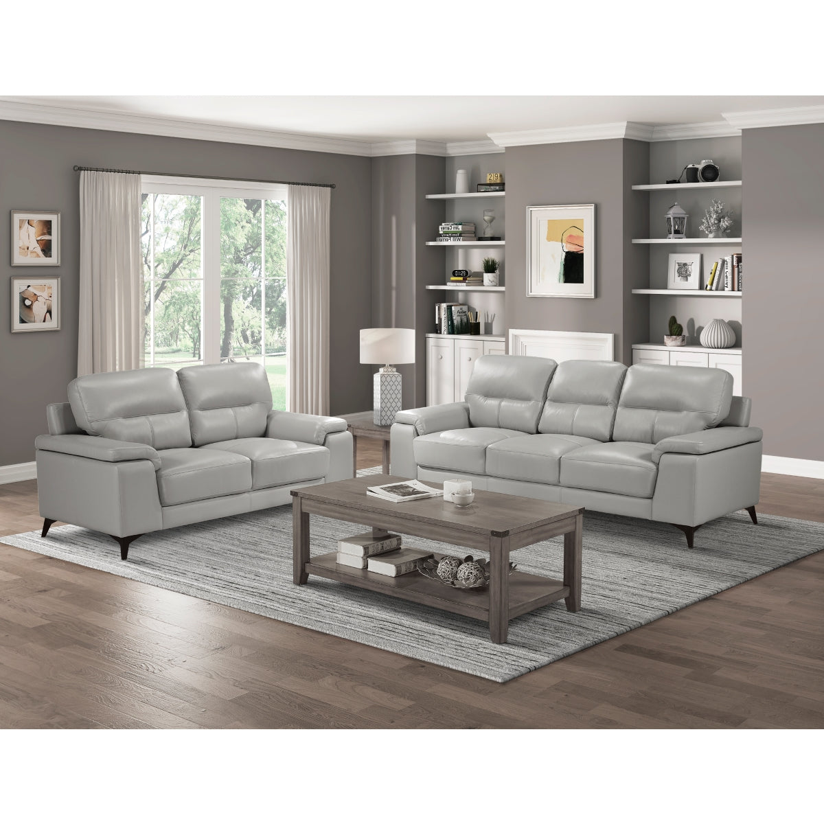 Mischa Silver Grain Top Grain Leather Loveseat - 9514SVE-2 - Bien Home Furniture &amp; Electronics