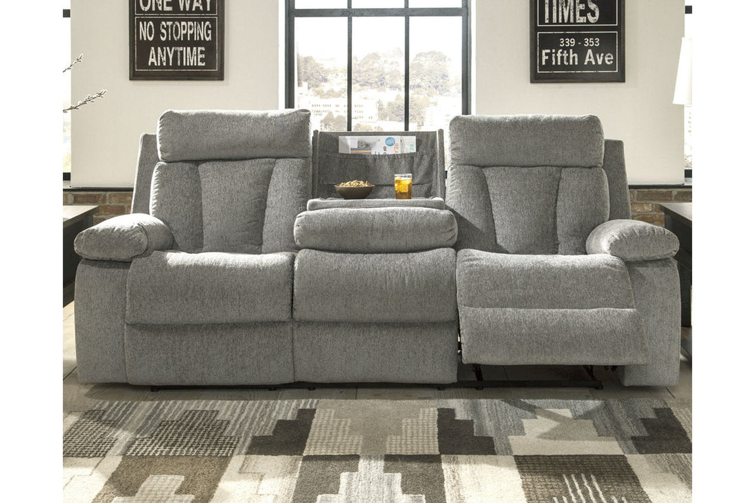 Mitchiner Fog Reclining Sofa with Drop Down Table - 7620489 - Bien Home Furniture &amp; Electronics
