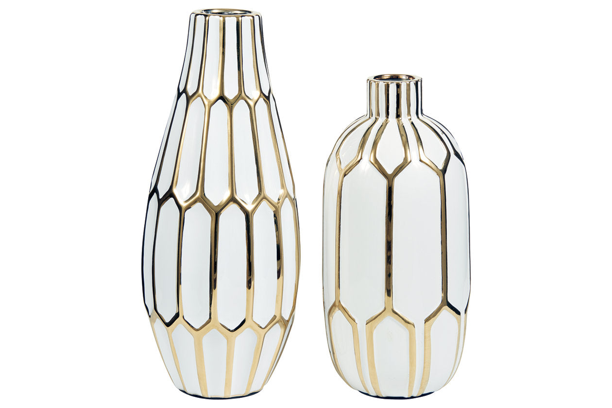 Mohsen Gold Finish/White Vase, Set of 2 - A2000135 - Bien Home Furniture &amp; Electronics