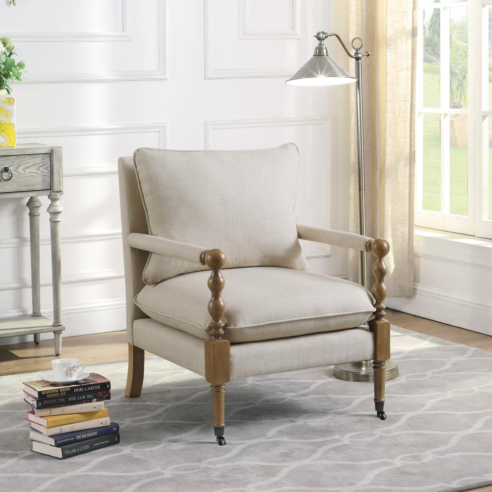 Monaghan Beige Upholstered Accent Chair with Casters - 903058 - Bien Home Furniture &amp; Electronics