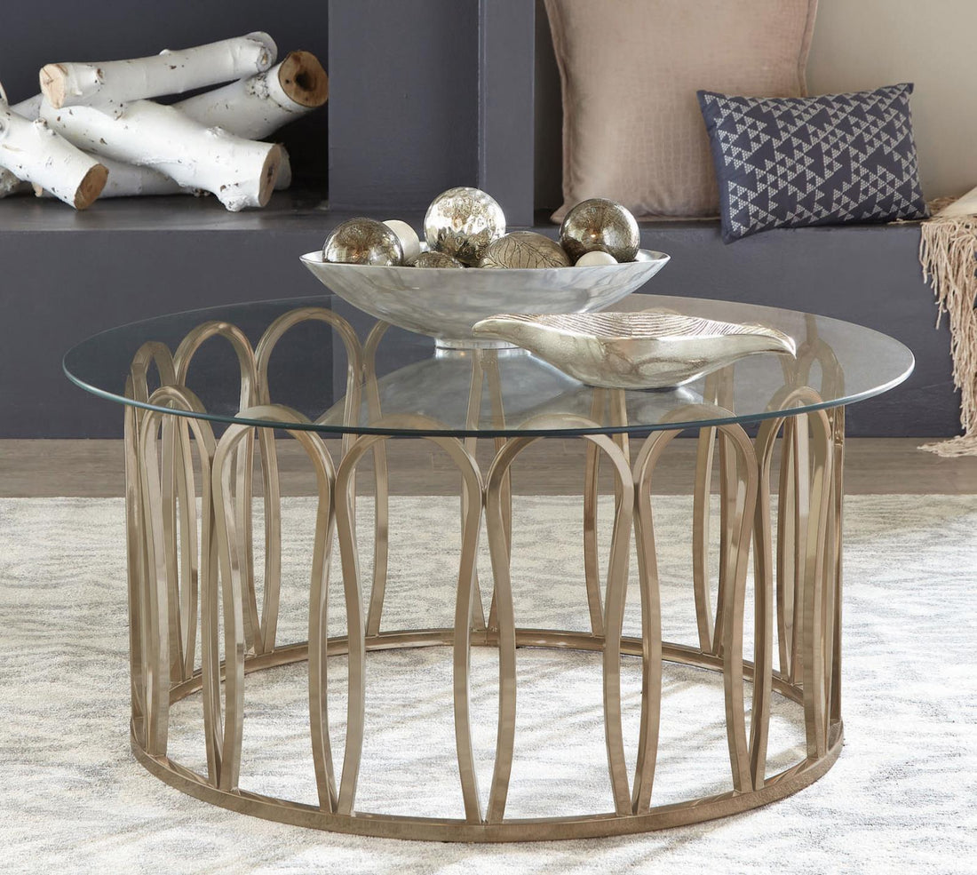 Monett Chocolate Chrome/Clear Round Coffee Table - 708058 - Bien Home Furniture &amp; Electronics