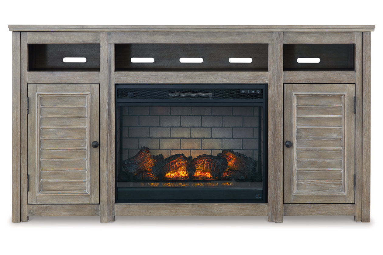 Moreshire Bisque 72&quot; TV Stand with Electric Fireplace - SET | W100-121 | W659-68 - Bien Home Furniture &amp; Electronics