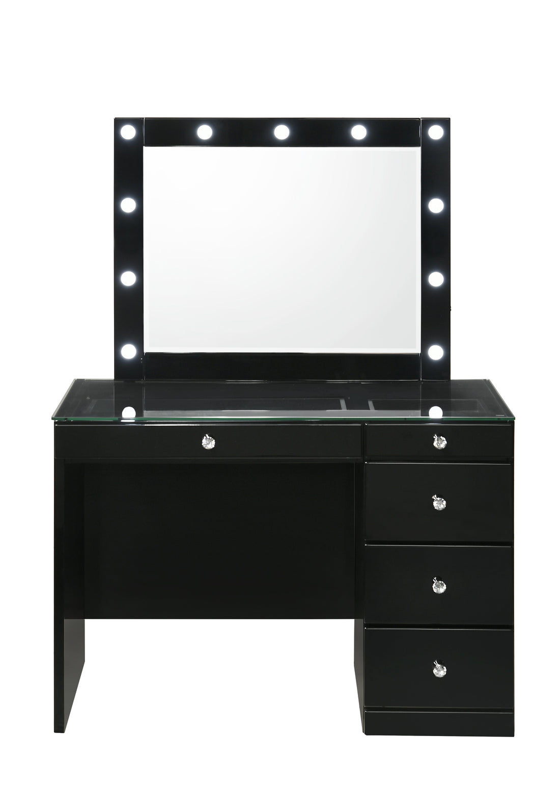 Morgan Black Makeup Vanity Set with Lighted Mirror - SET | B4851BK-91-BASE | B4851BK-91-TOP | B4850BK-91-11 | B4851BK-93 - Bien Home Furniture &amp; Electronics