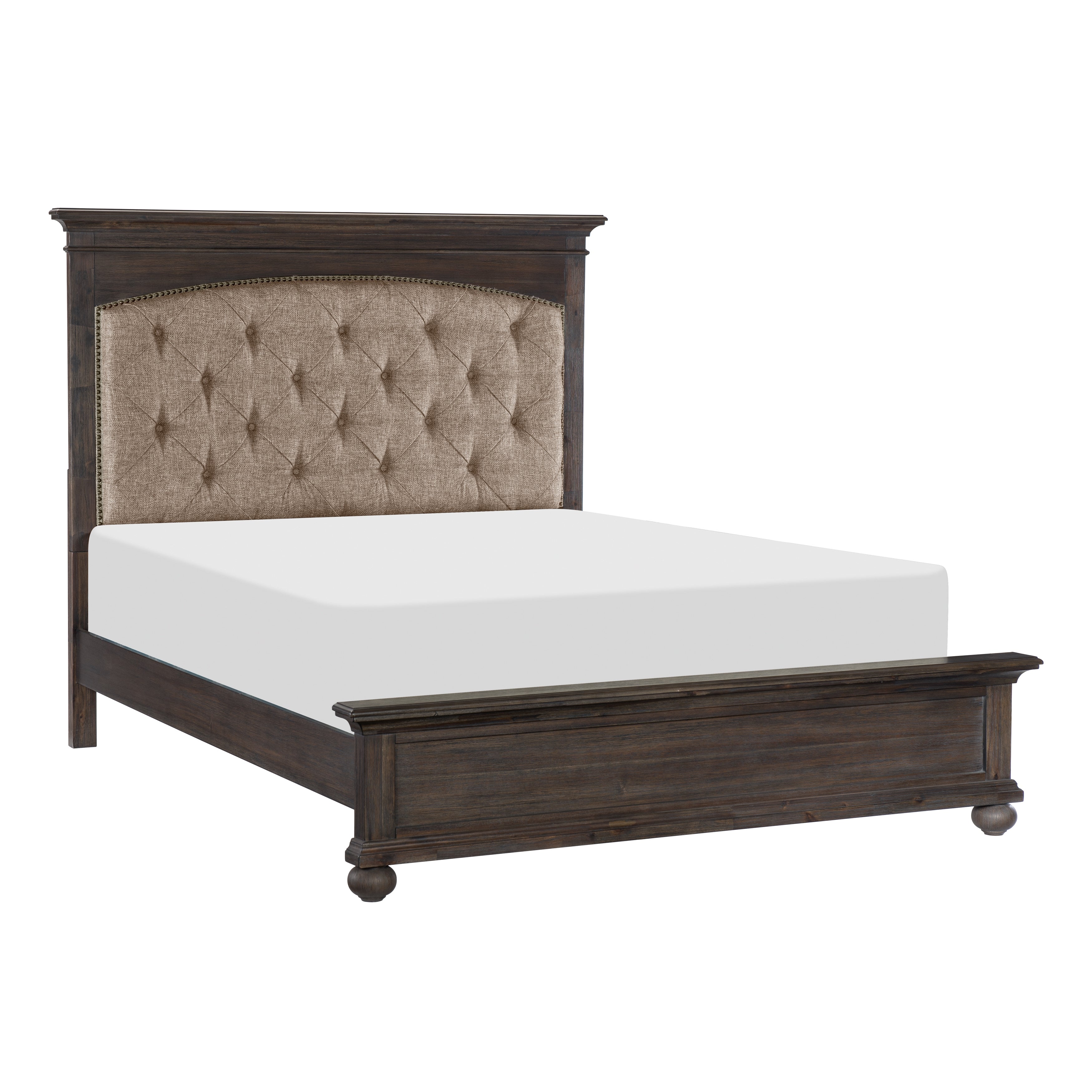 Motsinger Brown Queen Upholstered Panel Bed - SET | 1400-1 | 1400-2 | 1400-3 - Bien Home Furniture &amp; Electronics