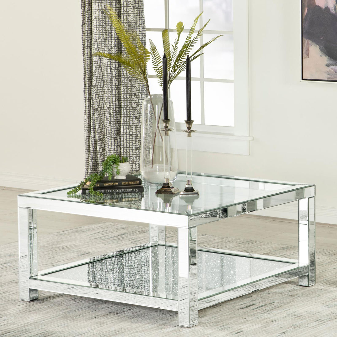 Mozzi Mirror Rectangular Coffee Table with Glass Top - 736218 - Bien Home Furniture &amp; Electronics