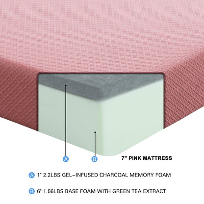 MT-PG07PKF 7" Pink Full Gel-Infused Memory Foam Mattress and Pillow Set - MT-PG07PKF - Bien Home Furniture &amp; Electronics