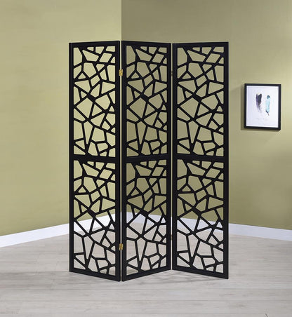 Nailan 3-Panel Open Mosaic Pattern Room Divider Black - 900092 - Bien Home Furniture &amp; Electronics