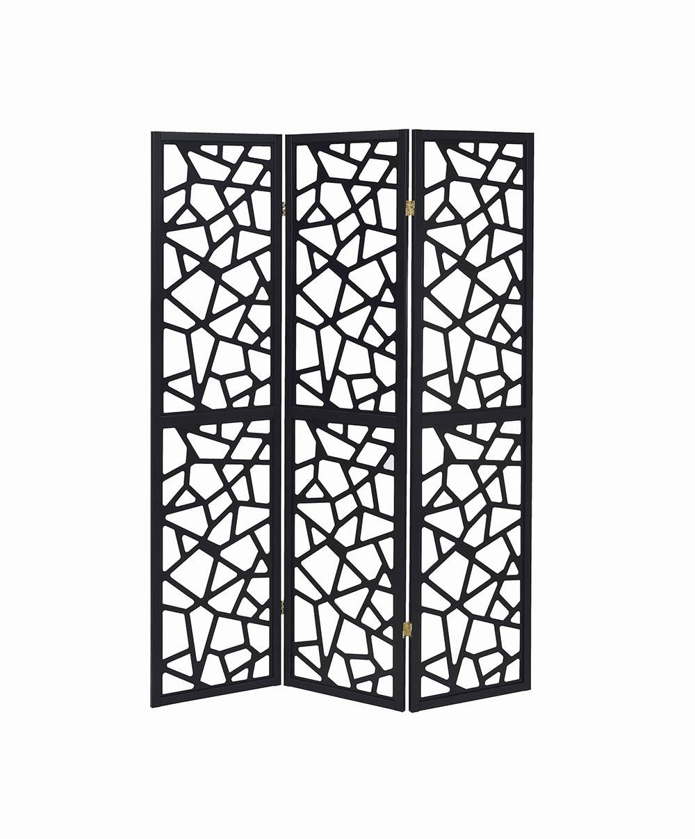 Nailan 3-Panel Open Mosaic Pattern Room Divider Black - 900092 - Bien Home Furniture &amp; Electronics