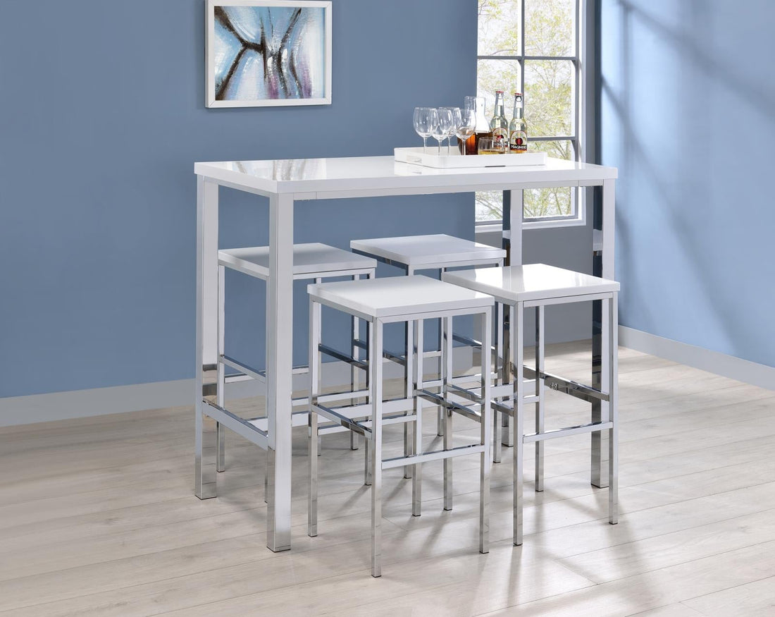 Natividad White High Gloss/Chrome 5-Piece Bar Set - 182525 - Bien Home Furniture & Electronics