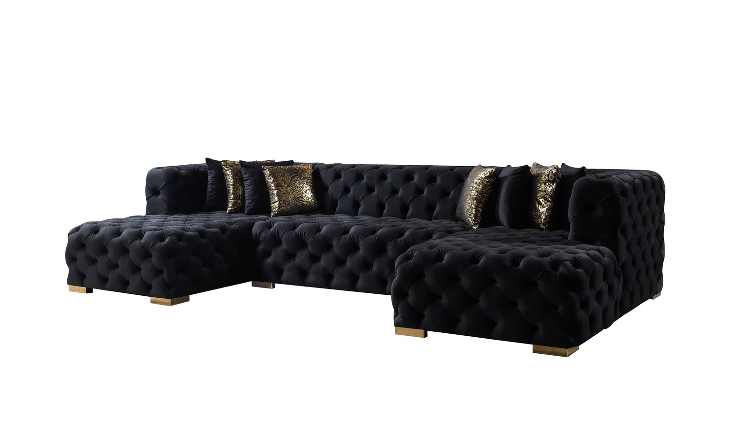 Neva Black Velvet Double Chaise Sectional - NEVABLACK-SEC - Bien Home Furniture &amp; Electronics