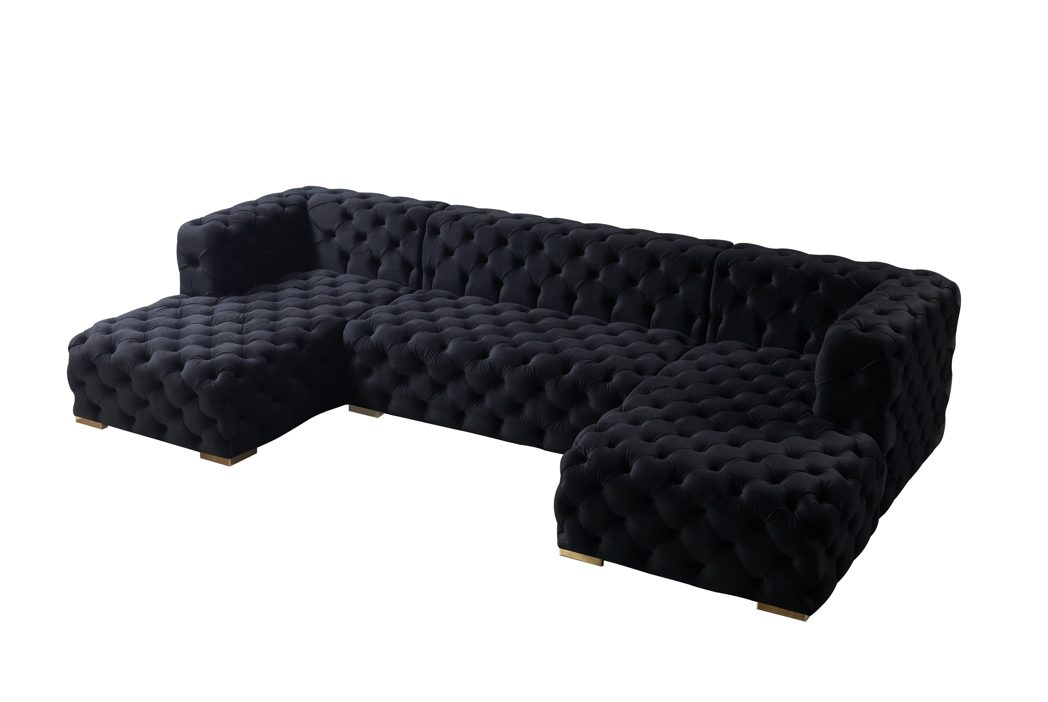 Neva Black Velvet Double Chaise Sectional - NEVABLACK-SEC - Bien Home Furniture &amp; Electronics