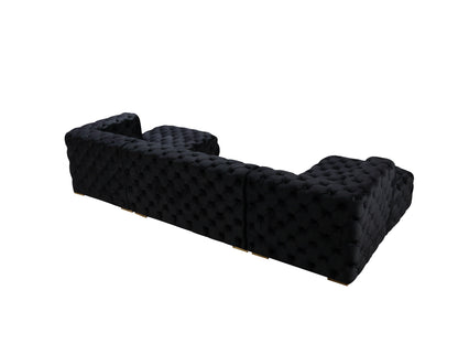 Neva Black Velvet Double Chaise Sectional - NEVABLACK-SEC - Bien Home Furniture &amp; Electronics