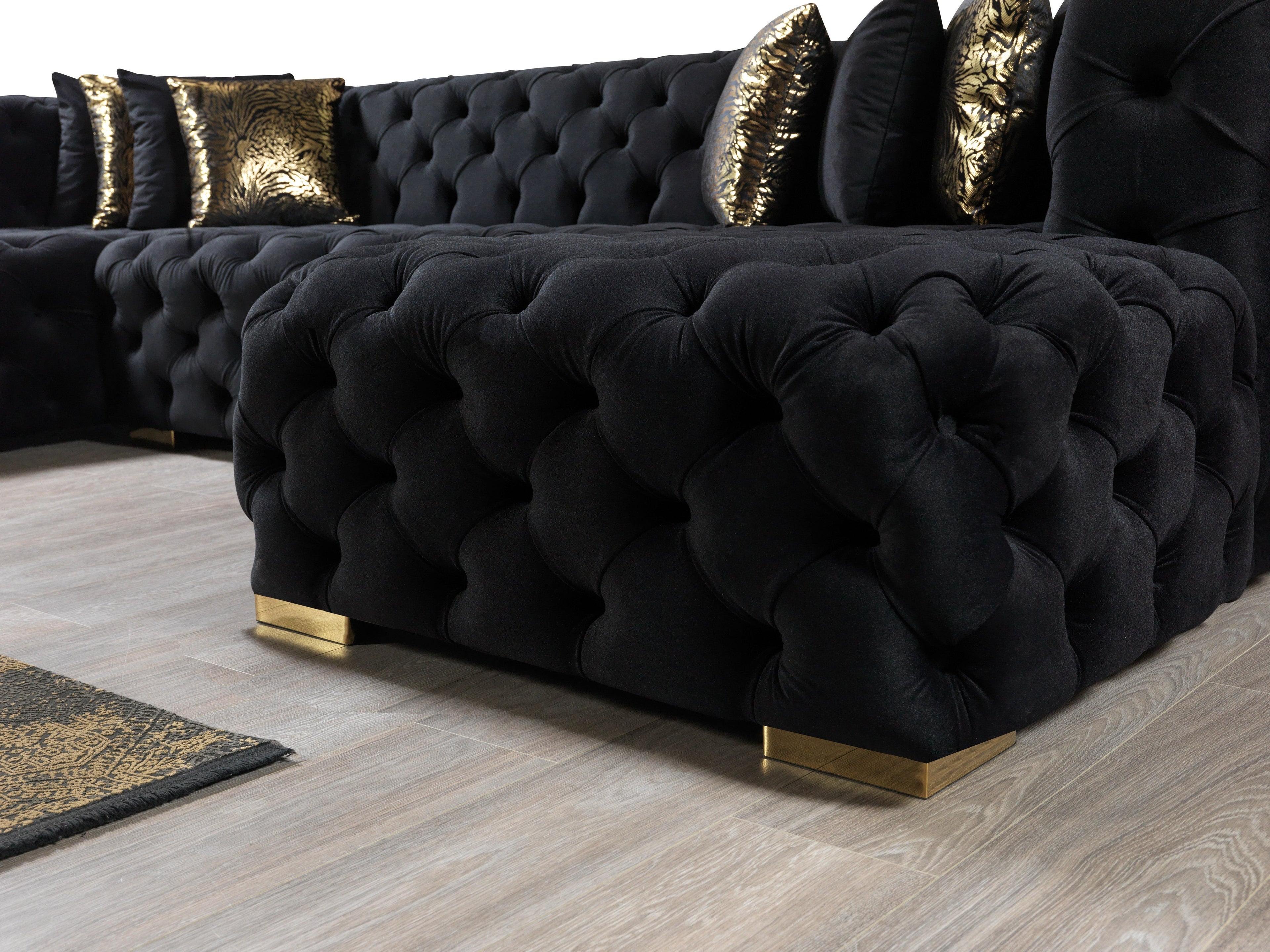 Neva Black Velvet Double Chaise Sectional - NEVABLACK-SEC - Bien Home Furniture &amp; Electronics