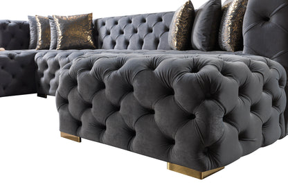 Neva Gray Velvet Double Chaise Sectional - NEVAGRAY-SEC - Bien Home Furniture &amp; Electronics