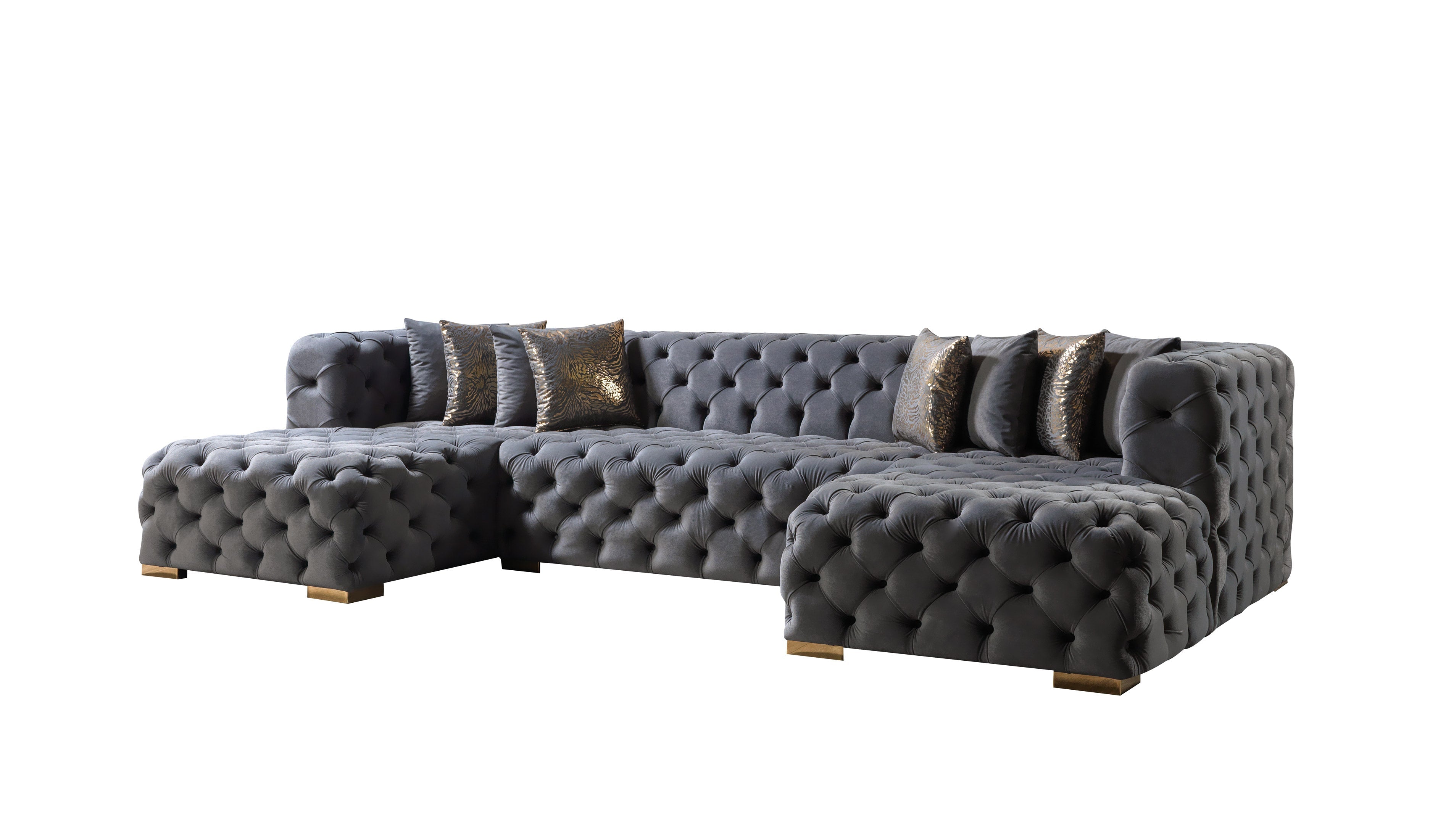 Neva Gray Velvet Double Chaise Sectional - NEVAGRAY-SEC - Bien Home Furniture &amp; Electronics