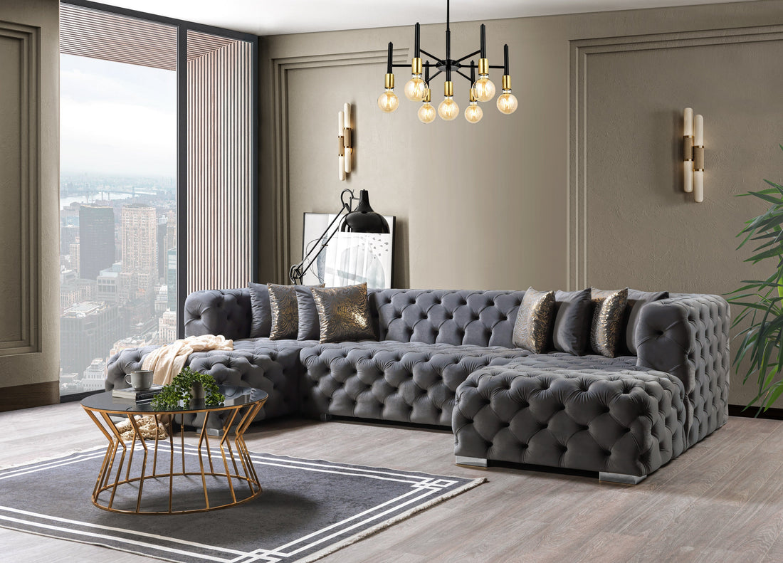 Neva Gray Velvet Double Chaise Sectional - NEVAGRAY-SEC - Bien Home Furniture &amp; Electronics