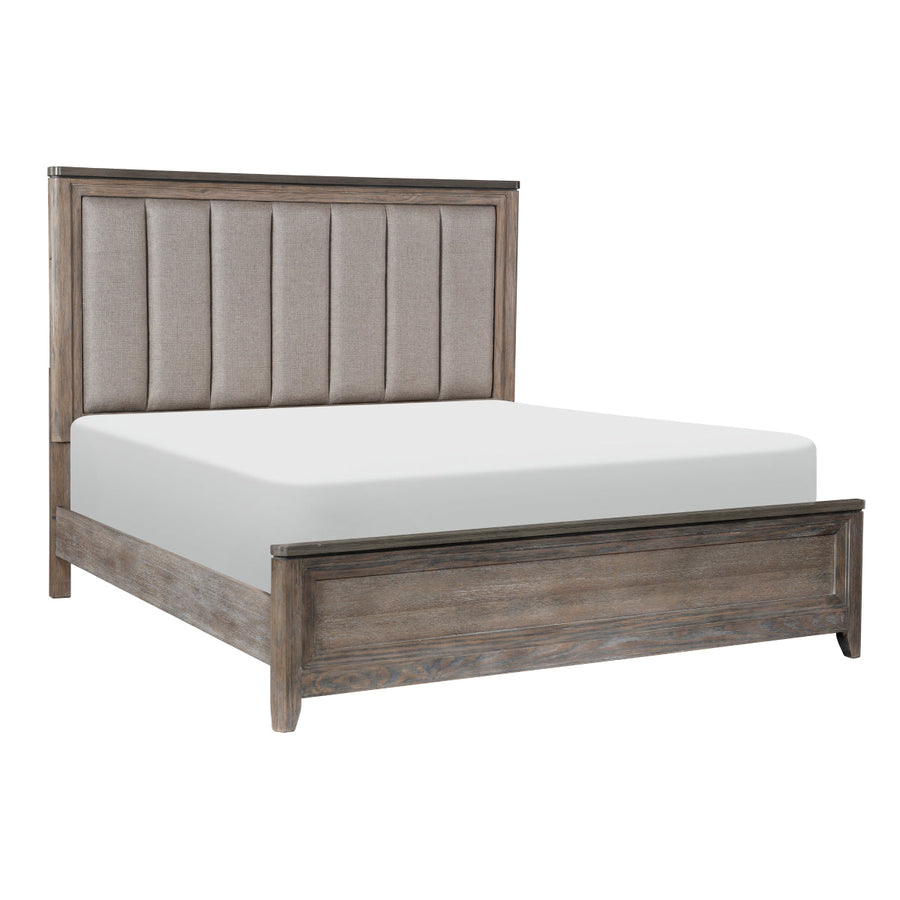 Newell Light Brown King Upholstered Panel Bed - SET | 1412K-1 | 1412K-2 | 1412-3 - Bien Home Furniture &amp; Electronics