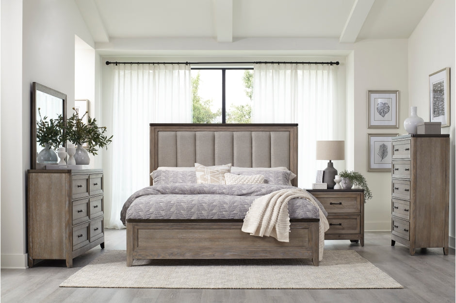 Newell Light Brown Upholstered Panel Bedroom Set - SET | 1412-1 | 1412-2 | 1412-3 | 1412-4 | 1412-9 - Bien Home Furniture &amp; Electronics