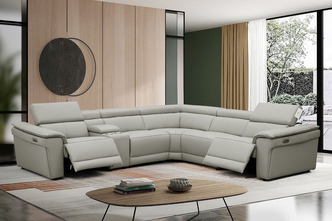 NEWYORK GRAY - LEATHER Power Reclining Sectional - NEWYORK GRAY - Bien Home Furniture &amp; Electronics